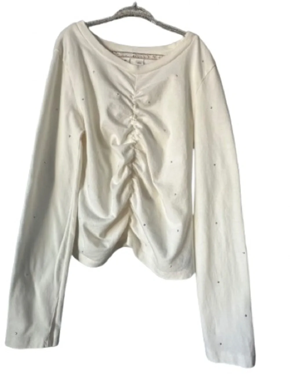 GAP Girl's L(10-11) Cream Ivory Long-Sleeve Cotton Top with Subtle Front Detail